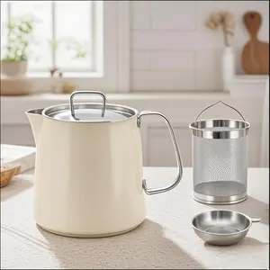 Stainless Steel Oil Filter Pot with Filter, Fine Mesh Strainer Basket, 1 Set Large Capacity Oil Filter Vessel, Multifunctional Oil Storage Container for Kitchen Camping, Utensils