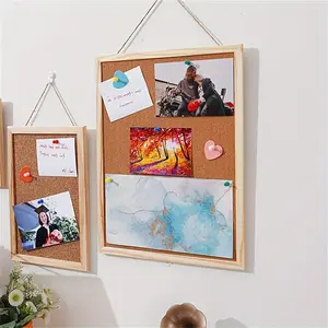 Multifunctional Oak Color Wooden Cork Board, Wall-Mounted Decorative Message Board, Photo Wall, Office Home School Decor, Includes Nails Hooks Rope Screws