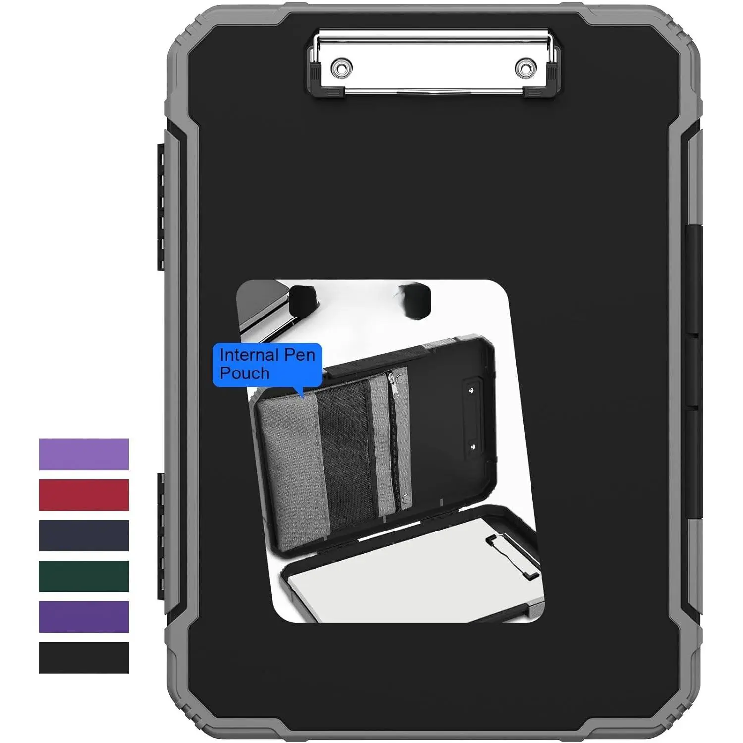 Clipboard with Storage, Rugged Shockproof Protective, Internal Pen Pouch & Metal Clip, Heavy Duty Plastic Clip Boards 8.5x11, High Capacity Contractor Folder for School Office (Black)