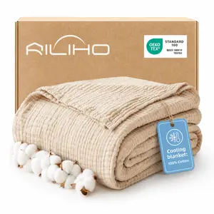 RILIHO 100% Cotton 6-Layer Muslin Blanket Large, Summer Cooling Throw Blankets, Breathable and Lightweight, All Season Use for Hot Sleeper