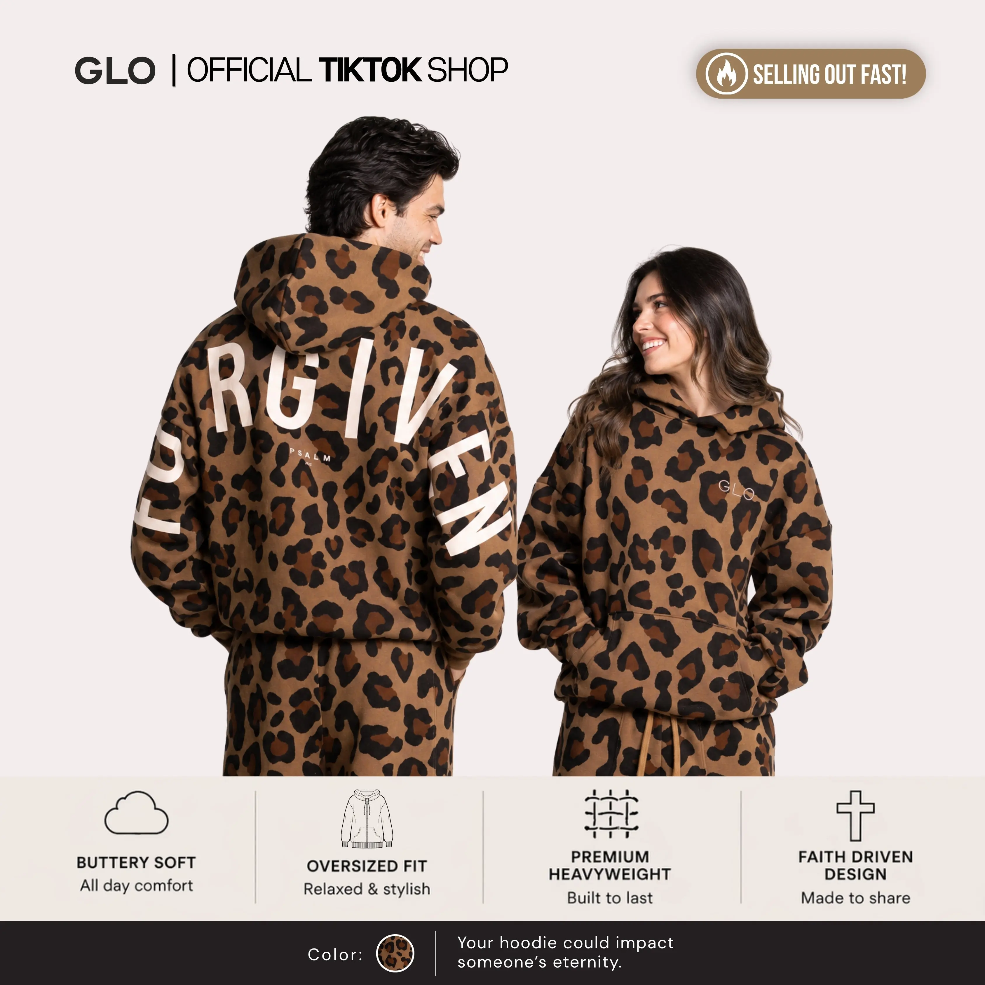 GLO Kingdom Essential Animal Printed Hoodie, Polyester, Tops