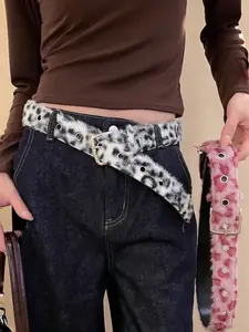 Pink Plush Women's Belt Fashion Trend Y2k Girls Girdle Versatile Jeans Accessories Pu Pin Buckle Waistband Trendy Exquisite Belt