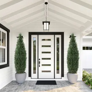 UV-Protected Realistic Artificial Cedar Topiary Trees Set – Faux Evergreen Plants for Indoor & Outdoor Home Decor – Lifelike Potted Shrubs, 5FT & 3FT, for Front Door, Porch, Garden