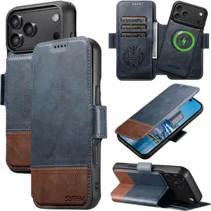 Compatible with Magsafe 2 in 1 Detachable for iPhone 17 Pro Max Wallet Case with Card Holder, Leather Magnetic Kickstand Shockproof Removable Flip Protective Cover for iPhone 17/16/15/14 Pro Max