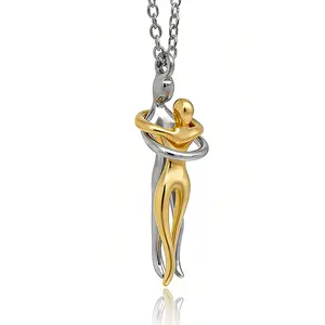 Couple's Hug Necklace, Women's Style - A romantic Christmas gift for your boyfriend or husband | Beautiful gift box and heart-shaped greeting card | Anniversary/Birthday Jewelry (Couple's Hug Necklace - Silver)