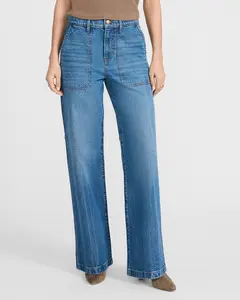 Express High Waisted Light Wash Utility Wide Leg Jeans