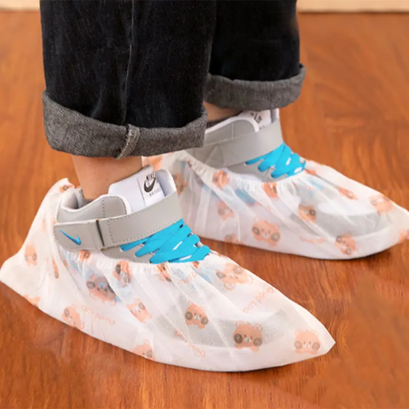 50pcs-Household Guest Shoe Covers Thick Non-woven Fabric Printed Design Wear Resistant Breathable Reusable Washable Shoe Sleeves