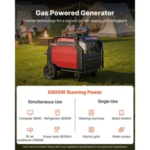 SummerWinsVEVOR Inverter Generator, 10000W Peak Watt 6800W Operating Watt Quiet Inverter Generator, Remote Start Inverters Generators for Home Outdoor, Gas Powered, Stable Power, CO Sensor, RV Ready 1A 2.1A Outlets, Long Run Time, Quiet Rundealsforyoudays