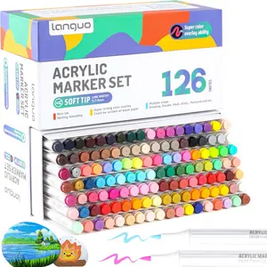 36/54/72/126 Colors Acrylic Paint Markers Set, Soft Brush Tip Acrylic Paint Pens Acrylic Markers for Rock, Egg, Wood, Glass, Canvas Painting, Coloring and Drawing, DIY Artistic Crafts Art Supplies