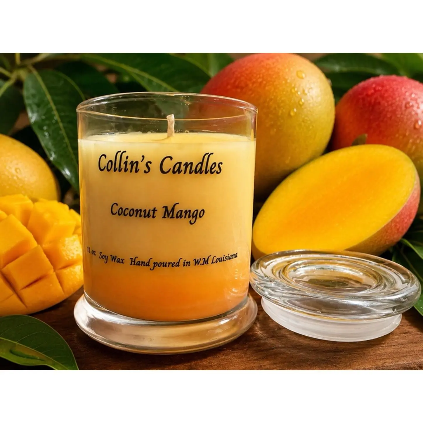 Collin's Candles 11oz Coconut Mango Soy Wax Candle Highly Scented for Room Filling Aroma