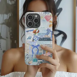 Coastal Cowgirl Collage Phone Case, Ocean Phone Case, Cute and Preppy Premium Film 2 in 1 Phone Case - Durable, Shock Absorbing and Stylish Protection - Compatible with iPhone 16, 15, 14, 13, 12, 11, Plus, Pro, Pro Max, Perfect birthday gift for friends.