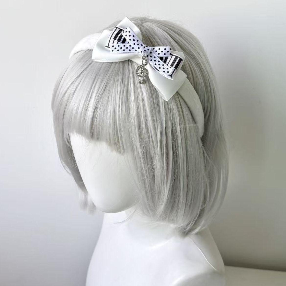 Y2K Black White Polka Dot Piano Key Bow Music Note Headband Cute Gothic Hair Accessory