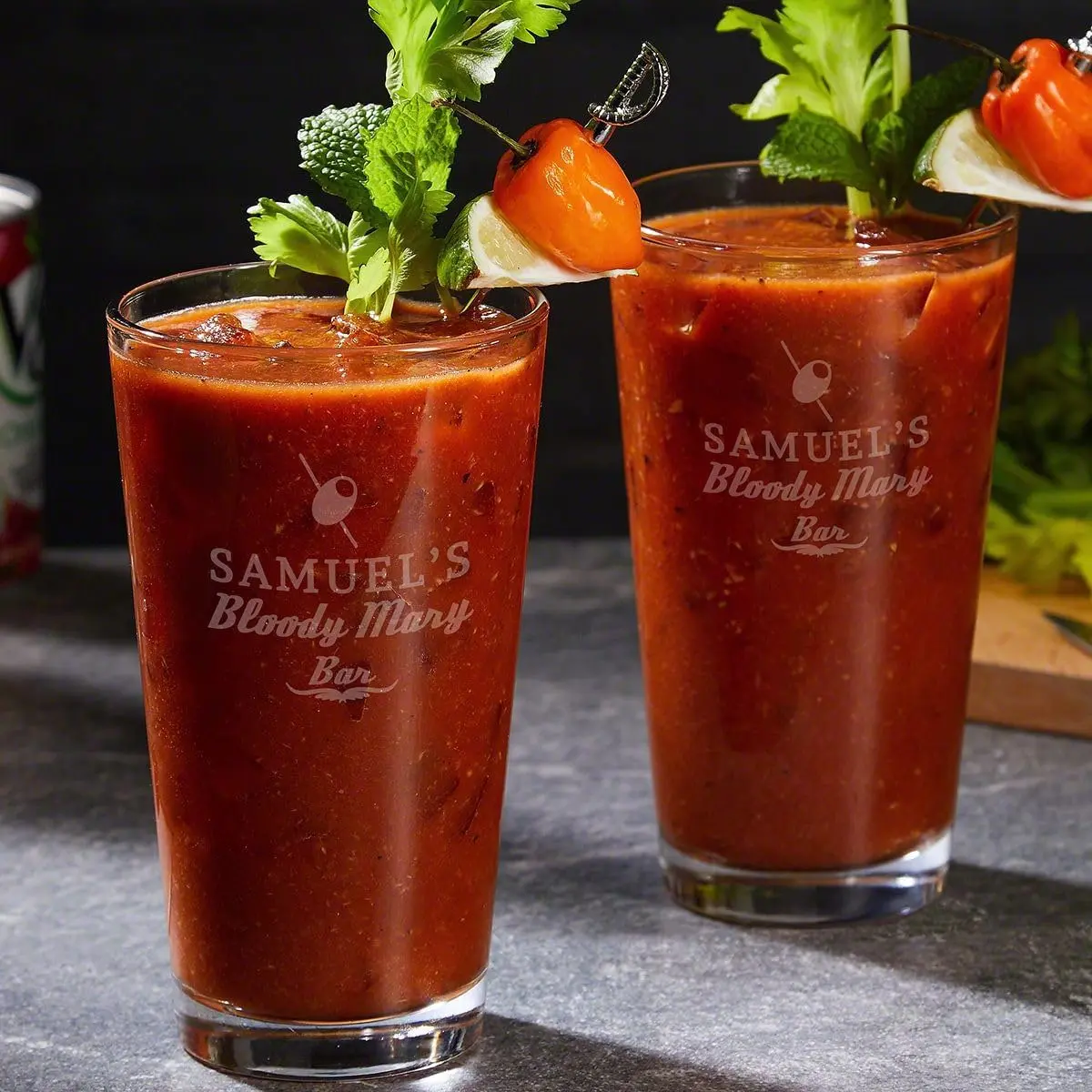 Custom Bloody Mary Glasses Set - Personalized Bloody Mary Cocktail Pint Glasses - Set of 2 Classic Drink