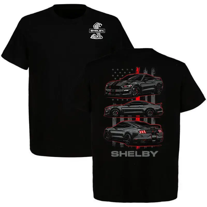 Shelby GT500 Mustang American Flag Graphic Tee | Modern Muscle Car Black T-Shirt | Streetwear Menswear Top | Father's Day Car Enthusiast Gift