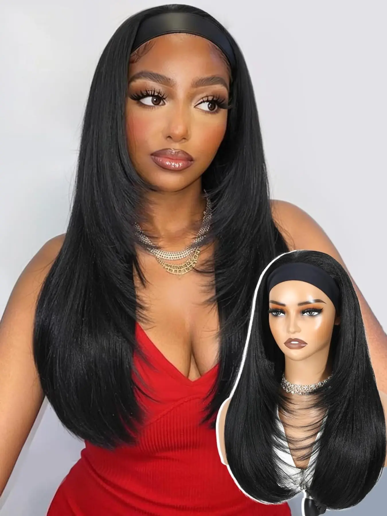 Layered Headband Style Wigs for Women, Wear-And-Go Straight Design, Soft Texture, Glueless Half Wig, Natural Look, Natural Looking Wigs, All Seasons, Convenient Wigs, Straight Synthetic Fiber Wigs
