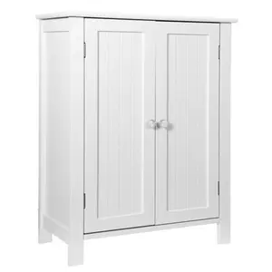 ZENSTYLE Modern Bathroom Floor Storage Cabinet with Adjustable Shelf & Double Door White