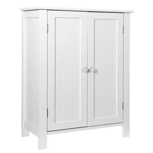 Modern Storage Floor Cabinet - White Waterproof Indoor Bathroom Floor-Mounted Multi-Shelf Cabinet with Large Space, Double Doors, Adjustable Shelves, Storage Floor Cabinets, Multi-Shelf Floor Cabinets,dorm essentials,home decor