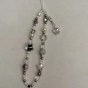 Silver Star Beaded Phone Strap ✨ Cute Aesthetic Lanyard with Pearl & Celestial Charms for Secure Phone Case Attachment Lightweight & Durable Perfect Gift