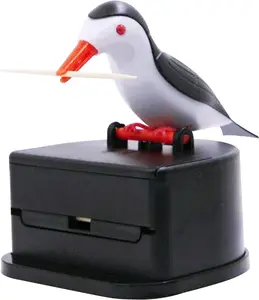 Little Bird Toothpick Dispenser Creative Push Type Toothpick Holder Black with Red Accents for Kitchen Use Unique Bird Design for Home & Restaurant