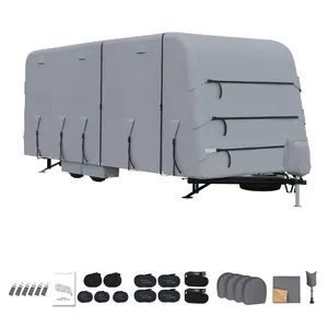 GAOMON RV-Cover 18-20 ft Travel Trailer Camper Cover - Extra-Thick Upgraded Heavy Duty Layers,Waterproof Rip-Stop RV Covers with Adhesive Repair Patches, 4Pcs Extra Straps & 4 Tire Covers,Grey