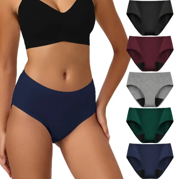 BATTEWA Women's Mid-Waist Reusable Incontinence Briefs - 5-Pack PFAS-Free Skin-Safe Cotton Underwear with Odor Lock, Leak-Proof Waterproof Flow Channel, Reinforced Legs for Adults' Casual & Exercise Use