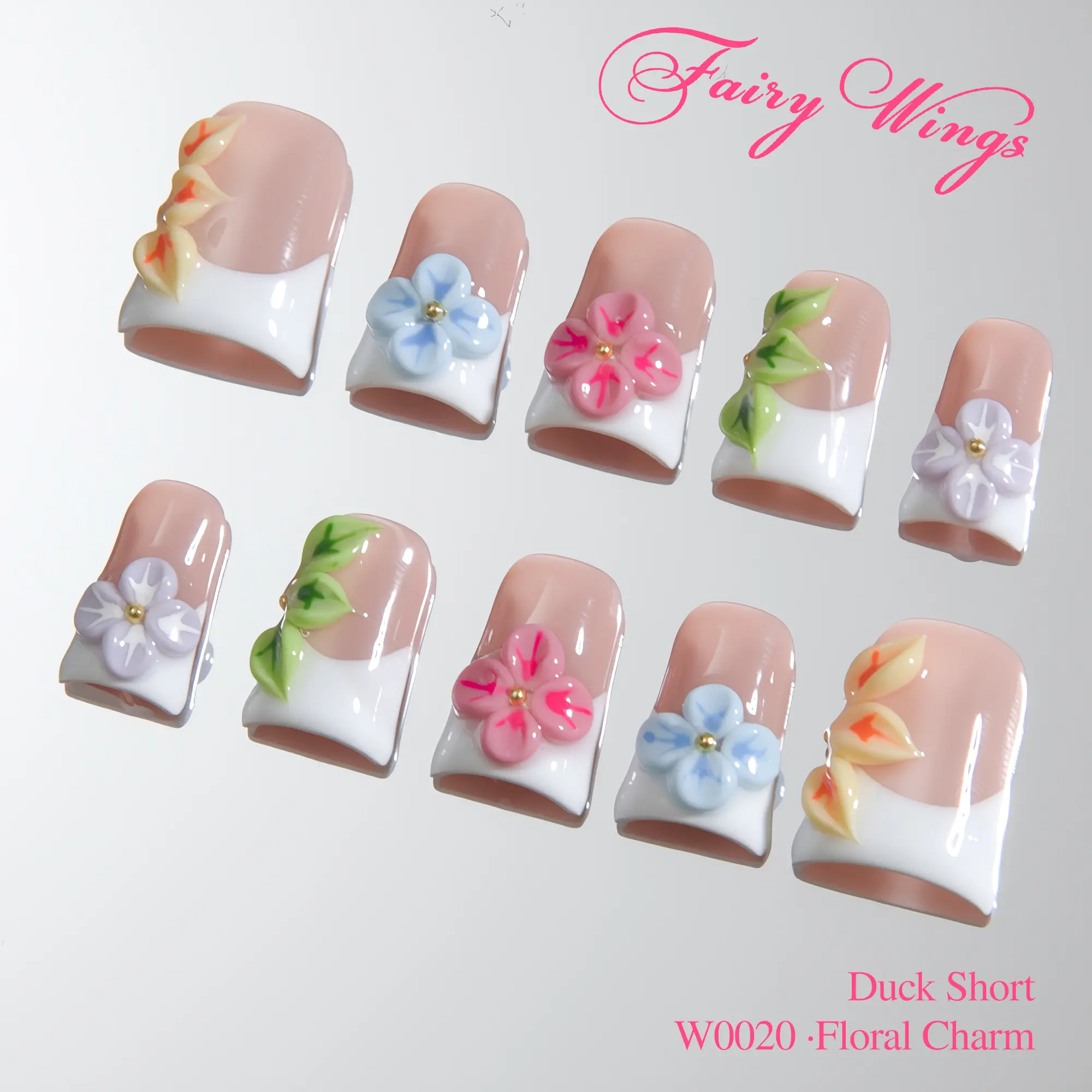 Fairy Wings | FLORAL CHARM - Handmade Press On nails | 10PCS Reusable | Salon Quality | 100% Handcrafted