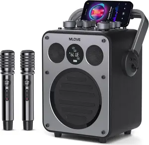 Karaoke Machine with BT Wireless Microphone for Adults, Portable Karaoke Speaker with 2 Microphones, Recording, Instrument PA System for Home & Outdoor, 200W, Black