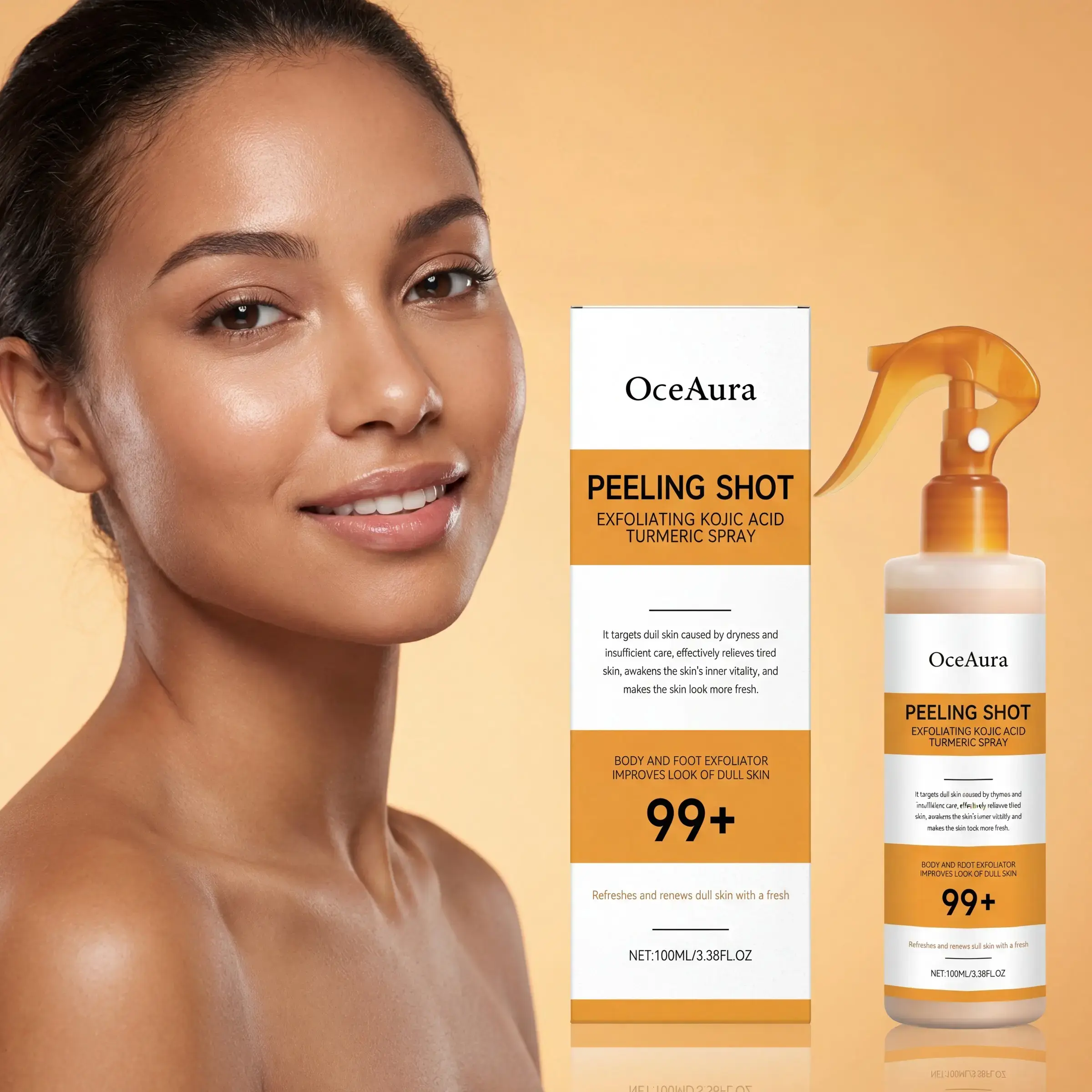 Kojic Acid & Turmeric Exfoliating Spray, Body Exfoliant, BodyExfoliator, Moisturizing Body Cleanser, Gentle Skin Care forMost Skin Types Including Sensitive Skin