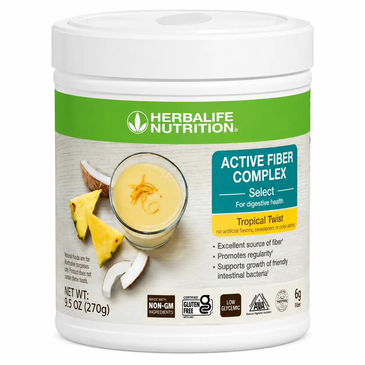 Herbalife Active Fiber Complex Select Tropical Twist Flavor Fiber Supplement Drink Mix Digestive Support Daily Nutrition Wellness Beverage Powder Soluble Fiber Blend Gluten Free Beverage Mix Refreshing Tropical Flavor Dietary Supplement