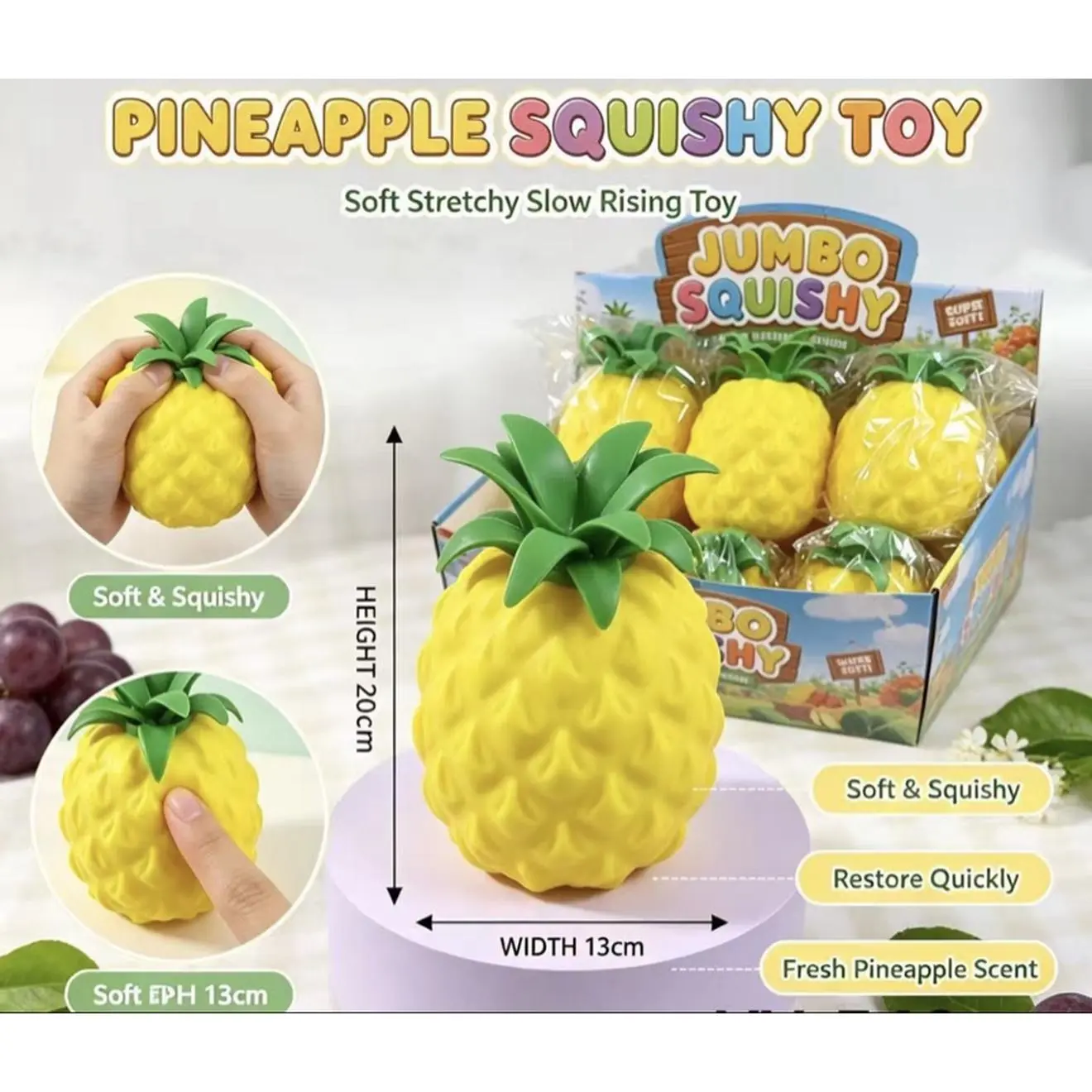 Pineapple Squishy Toy - Soft Stretchy Slow Rising Toy with Fresh Pineapple Scent 20cm Height 13cm Width