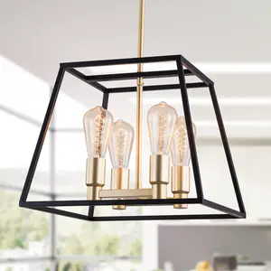 4-Light Modern Farmhouse Chandelier, Vintage Candle White Black Ceiling Pendant Light Fixture for Dining Room Living Room,Bedroom, Kitchen