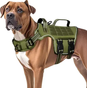 Dog Harness for Large Dogs Heavy Duty, Tactical No Pull Dog Harness with Molle System, Easy On and Off Service Dog Vest, Breathable Padded, Adjustable Reflective Pet Vest for Walking Hiking Training