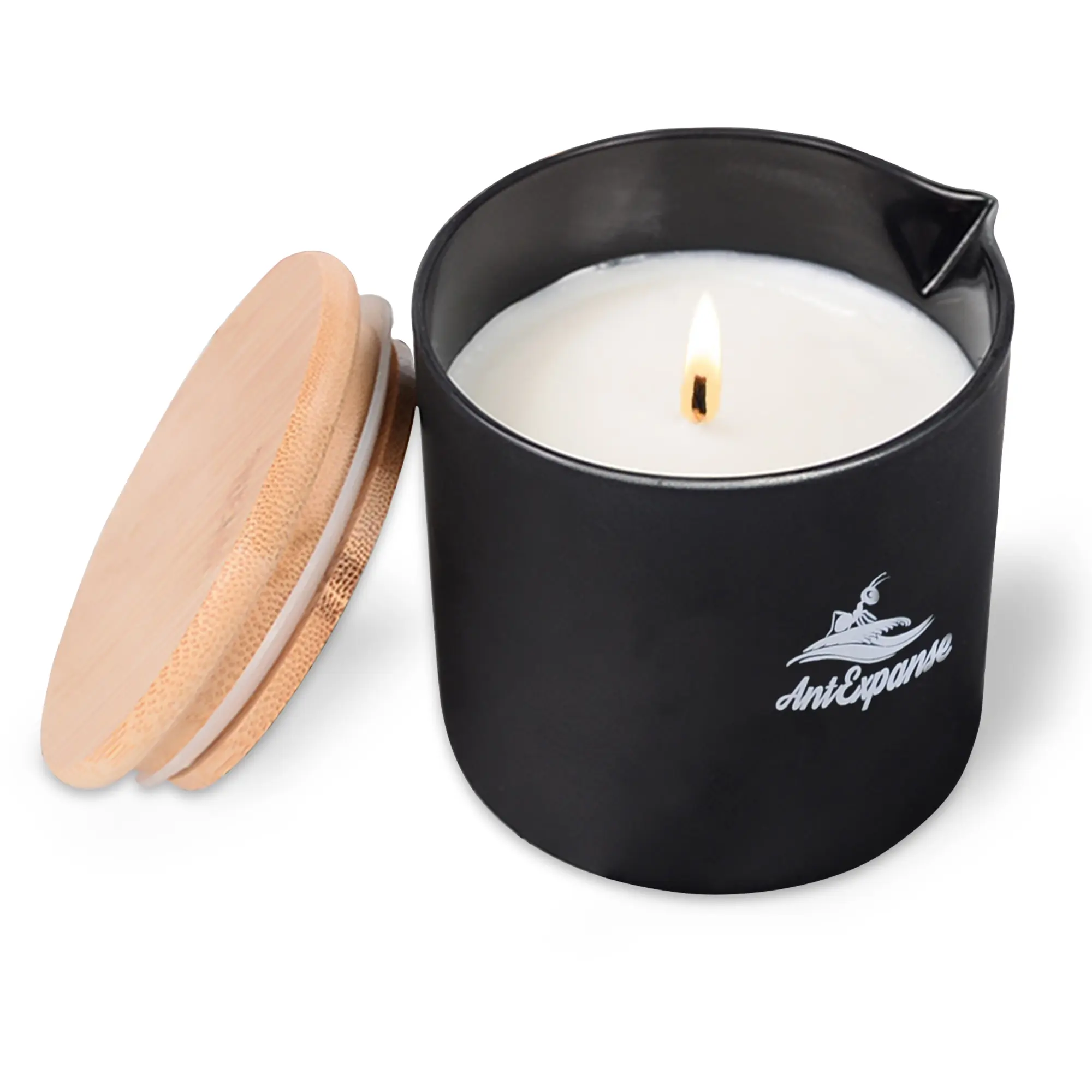 Soy Massage Oil Candle, 8.8OZ Low Temp Vanilla & Lavender Essential Oil in Frosted Black Glass, Moisturizing Body Massage Candle for Home & Spa