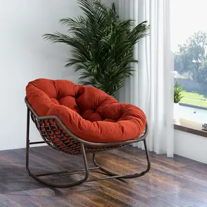 SZLIZCCC Outdoor Patio Rocking Chair,Modern Rattan Rocker Recliner Chair with Padded Cushion,Comfy Reading Chair Rocking Papasan Chair for Front Porch, Living Room, Backyard,Garden (Orange)