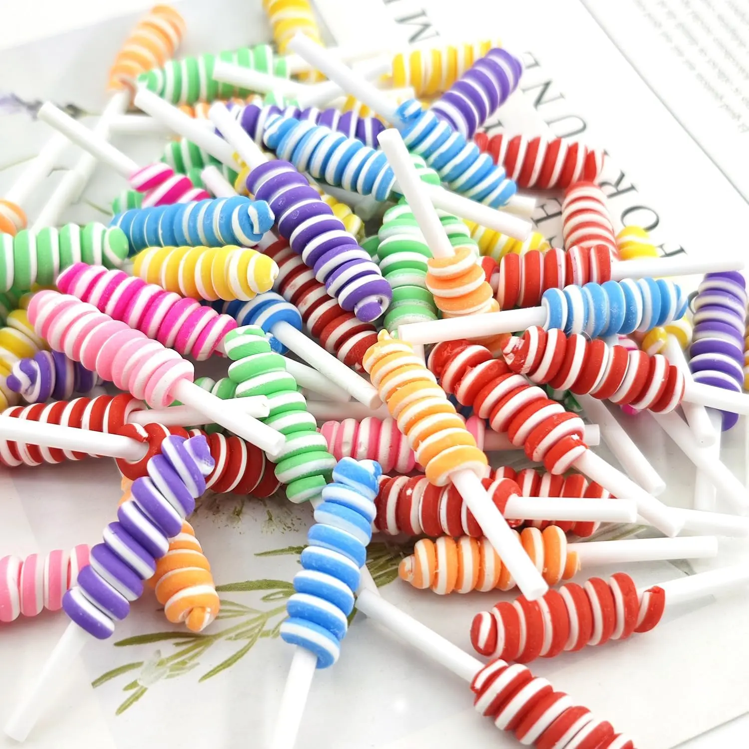 100 Pcs Twisty Lollipop Slime Charms Resin Fake Candy Charms,Cute Set Mixed Assorted Color Flatback Slime Beads Making Supplies for DIY Craft Making and Ornament Scrapbooking (Pastel)