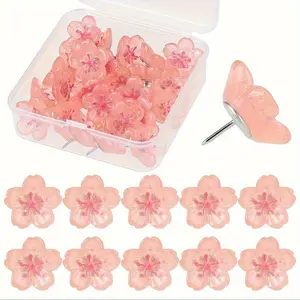 10pcs/box Pink Sakura Flower Pushpins - Decorative ABS Resin Thumb Tacks for Photos, Postcards & Notes, Message, Paper
