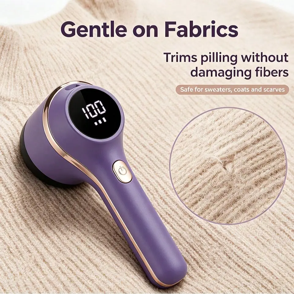 USB Rechargeable Lint Remover with LED Digital Display and Powerful Motor for Clothes Sweaters Blankets Carpets and Furniture, Electric Fabric Shaver Cordless Portable Design for Removing Lint Balls and Pilling, Compact perfect for everyday use.
