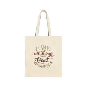 I Can Do All Things Through Christ tote bag | Scripture canvas tote