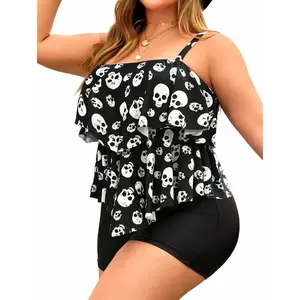 Women's Plus-Size Tankini Swimsuit Set - Stretchy, Flowy Cross-Front Tummy-Control Boy Short Swimwear for Confident Curves, Plus Size Swimsuits, Boy Short Swimsuits