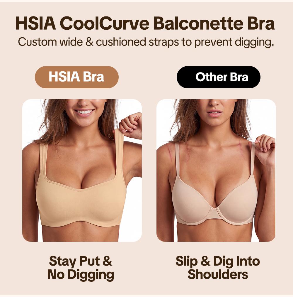 HSIA CoolCurve Unlined Plus Size Ice Silk Cooling 3D Curved Flexible Double Layer Cup Low Cut Balconette Bra Underwire Support Seamless Free Cut Scoop Square Neck  Anti Spillage No Gapping Lightweight Side Smoothing Women Everyday Bra