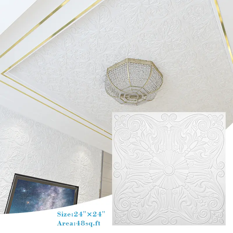 Art3d 12-Pack Vintage Waterproof Matt Art Deco PVC Square Drop Ceiling Tiles, 24"x24", 48 Sq Ft/Case, Lightweight Plastic Tiles for Bathroom Home Improvement Building Supplies