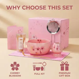 ZENS 6PCS Matcha Set, Japanese Tea Ceremony Kit With Spouted Bowl, Bamboo Whisk & Stand, Scoop & Strainer, Complete Matcha Making Kit, pink Tea Making Tools, Ideal For Matcha Lovers Utensils Modern Ceramic Matcha Tea Set with Holder