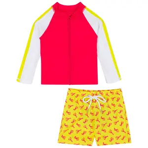 Boys Long Sleeve Zipper Rash Guard and Swim Trunk Set | "Lobster"
