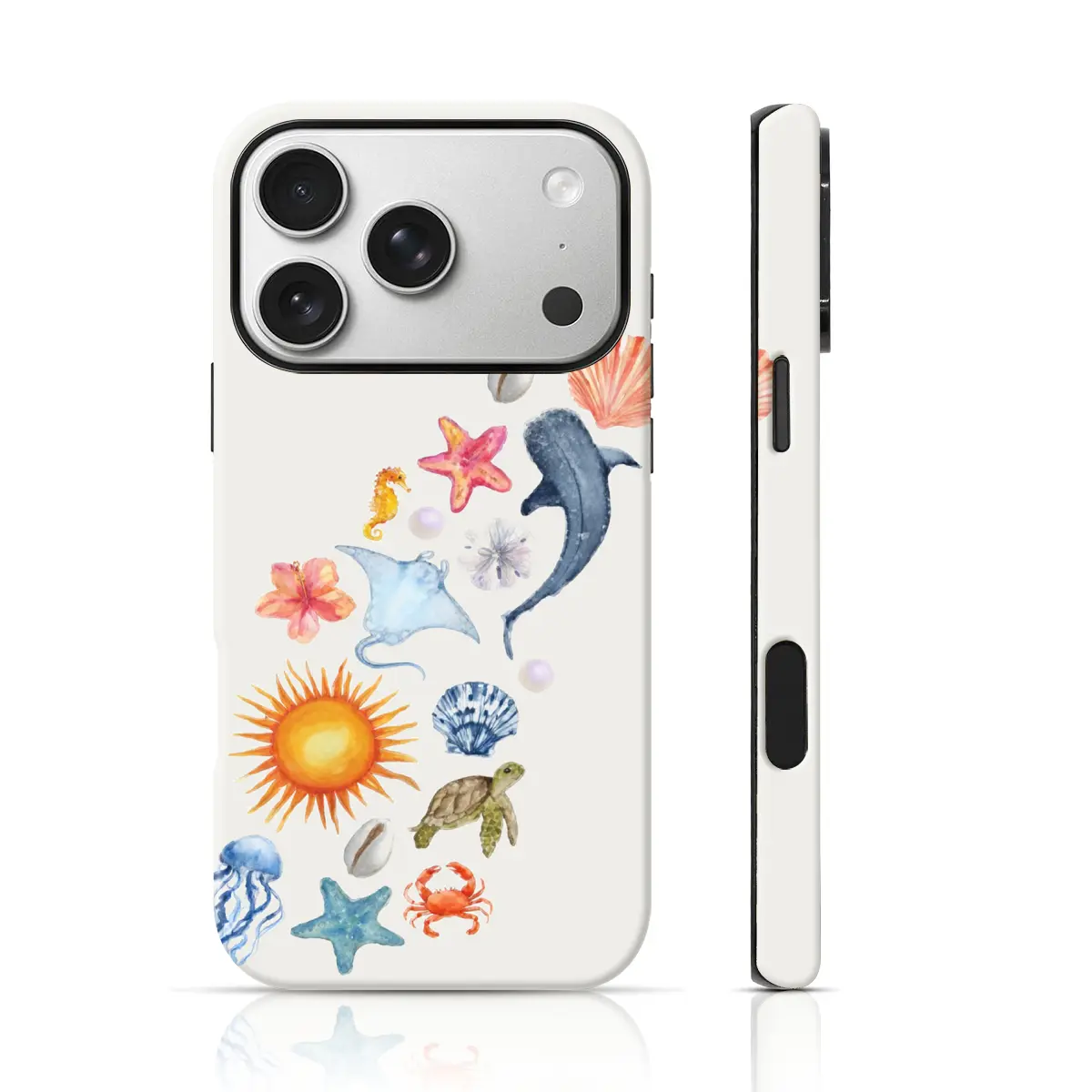 Sunny Coastal Watercolor Smartphone Casing - 360 Protection Handheld Cellphone Case for iPhone 17/16/15 Pro Max, 15/14/13/12 & Samsung S26/S25 Ultra, Trendy Ins Style Devices Accessory
