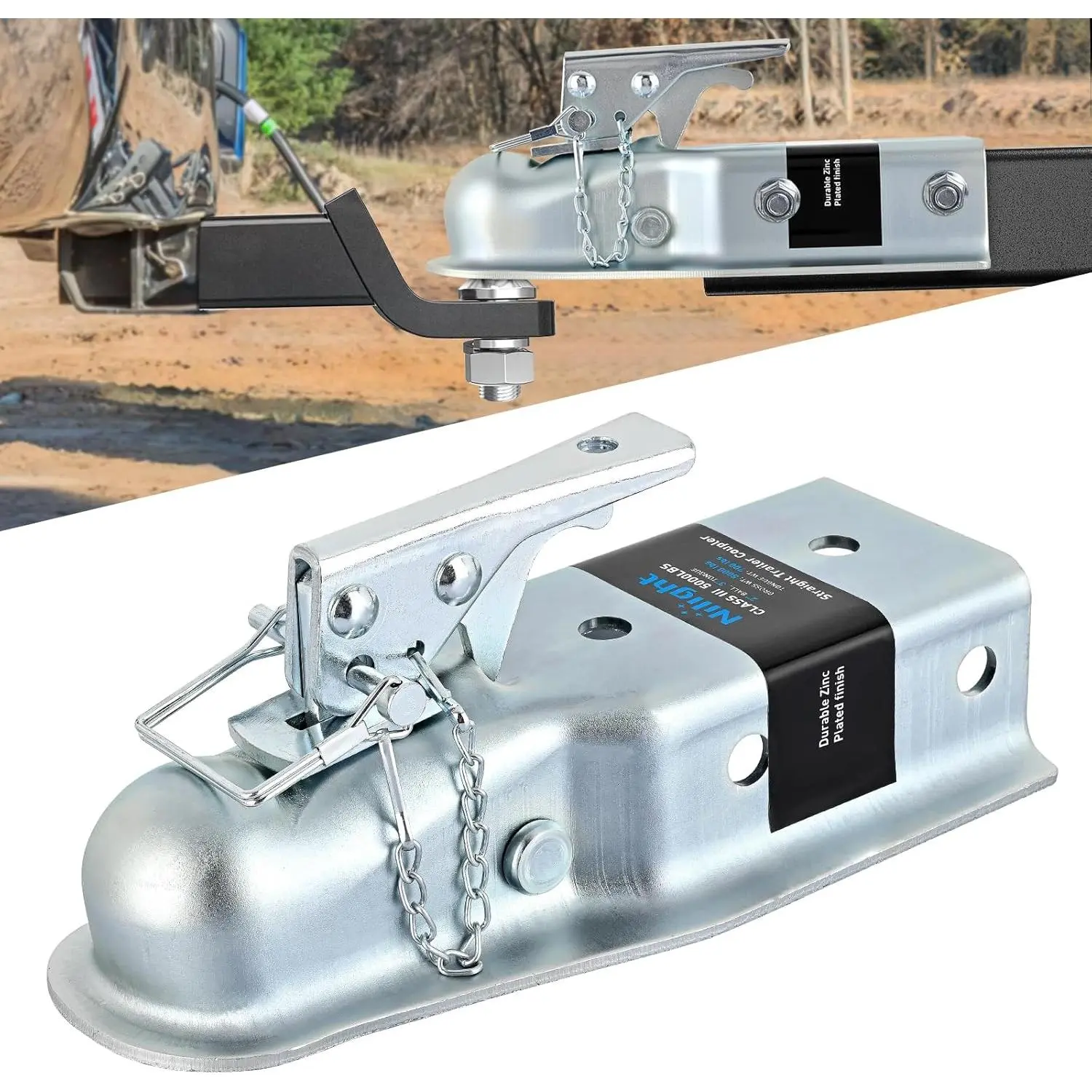 Nilight Straight Trailer Coupler - Bolt&Weld Installation, 2-Inch Hitch Ball Universal Fit, 3-Inch Channel, 3500 LBS Load Capacity, Heavy Duty with Security Latch&Chain, for Station Wagons, Trucks, Outdoor Use, Outdooruse, Straightcoupler