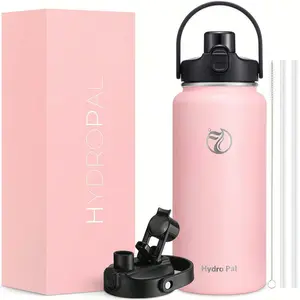 Half Gallon Insulated Water Bottle With 2-In-1 Lid (Chug Lid/Straw Lid), 40/64oz Double Walled Vacuum Stainless Steel Bottles, Jug Straw blender shaker