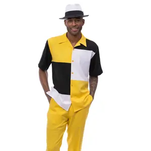 Men’s Color Block Walking Suit Set - Canary and Black 2 Piece