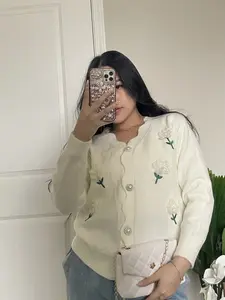 White Lily Flower Sweater
