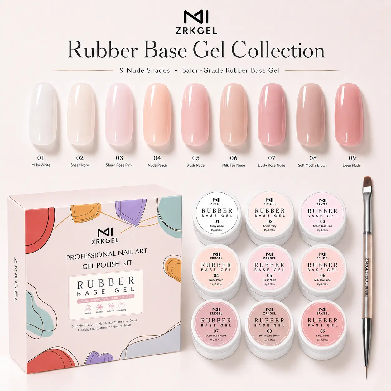 ZRKGEL Gift Rubber Base Gel Kit BIAB Nail Strengthener Set | Base Coat Gel for Weak Nails & Builder Base Overlay | Long Lasting Gel Nails