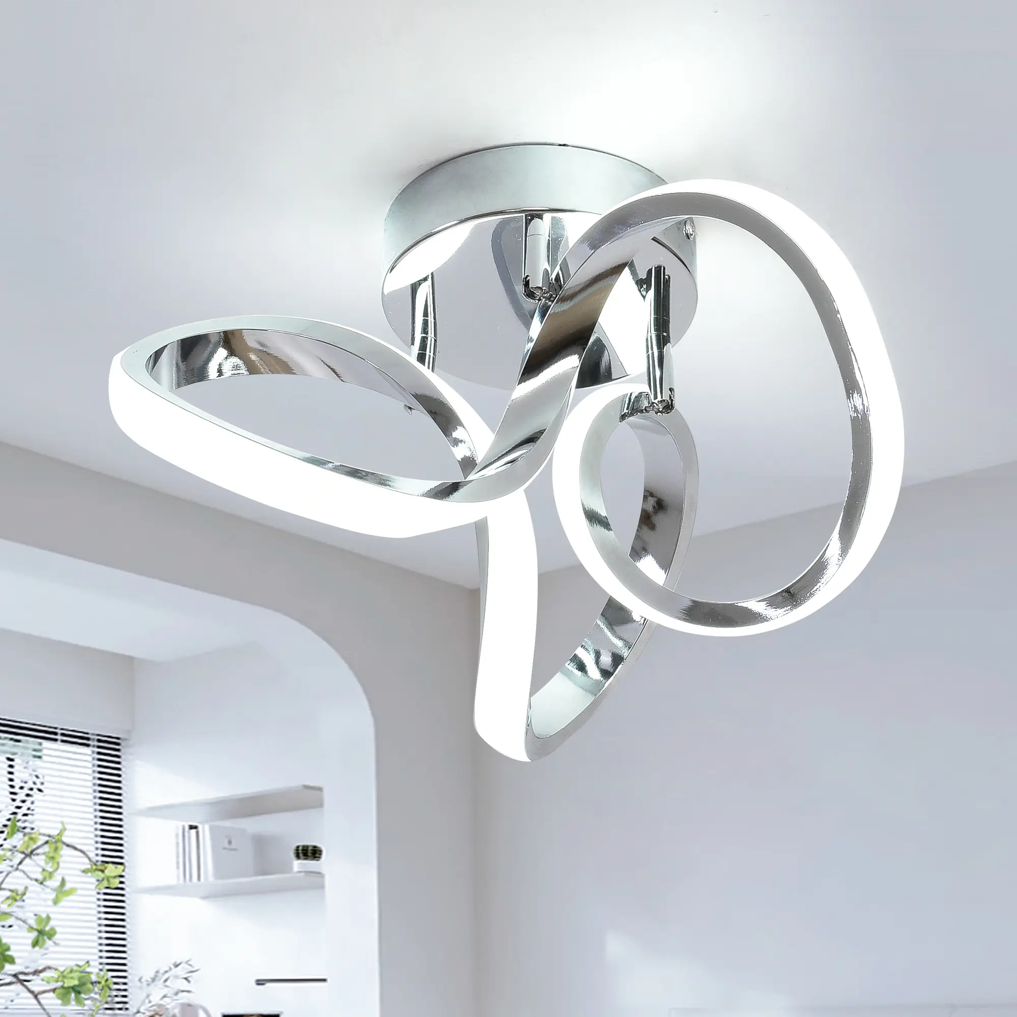 Hallway Light,11" Chrome Flush Mount Light Fixture, Modern LED Ceiling Light Kitchen Fixtures for Foryer Bedroom Garage Bathroom Balcony Corridor Stair Aisle ,6000k Lighting Design Installation Easy